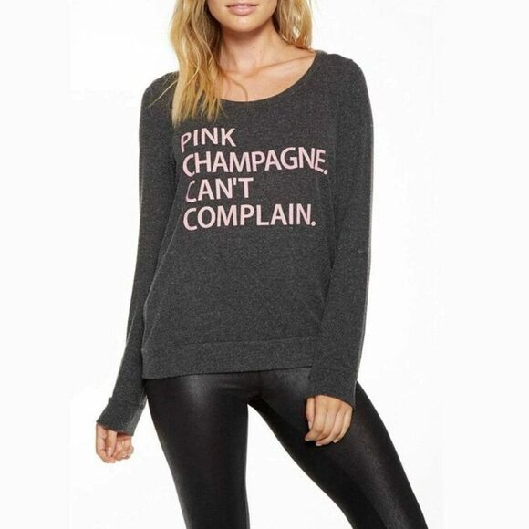 Chaser Tops - CHASER Charcoal Gray Knit Top with Pink Champagne Can't Complain open back M